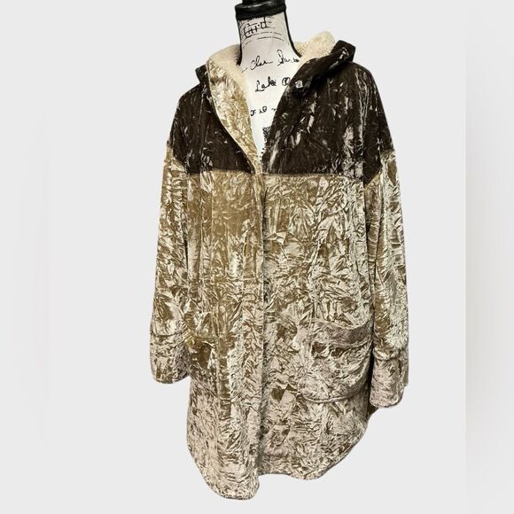 Mystree Crushed Velvet Sherpa Lined Jacket Shacklet Womens Large - Picture 1 of 7